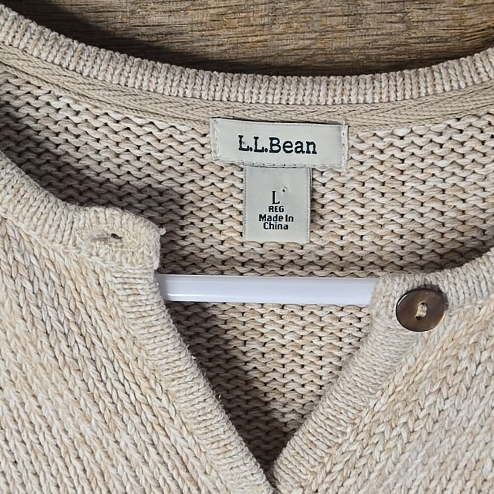 L.L. Bean Women’s Cotton Knit Cardigan Sweater Large Oatmeal Beige Button Front - Picture 4 of 9